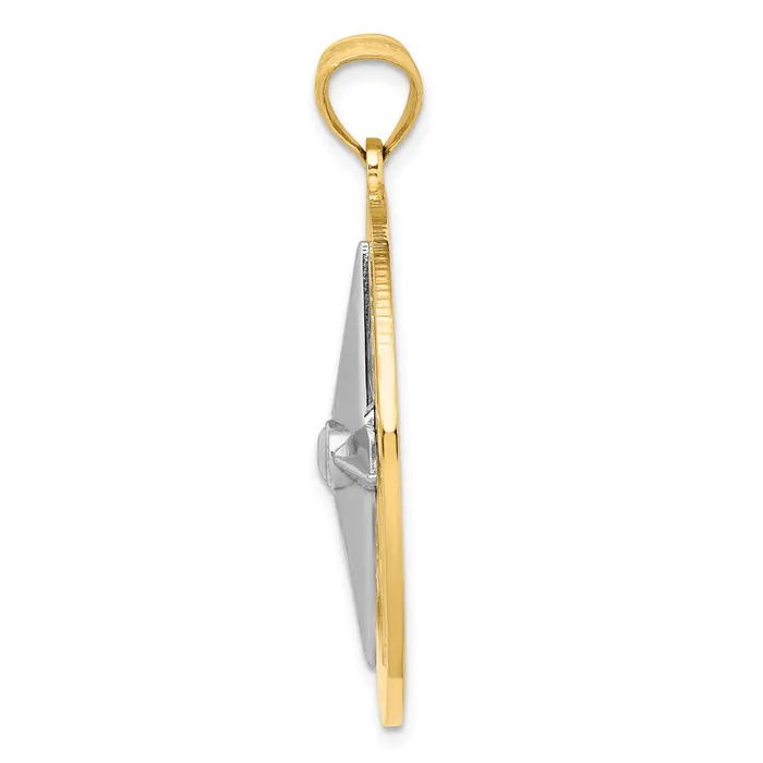 14k Twotone 333 mm Nautical Compass White Needle Charm 939 grams Qgold Rings 14k Twotone 333 mm Nautical Compass White Needle Charm 939 grams Qgold Rings
