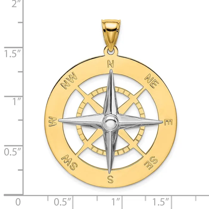 14k Twotone 333 mm Nautical Compass White Needle Charm 939 grams Qgold Rings 14k Twotone 333 mm Nautical Compass White Needle Charm 939 grams Qgold Rings