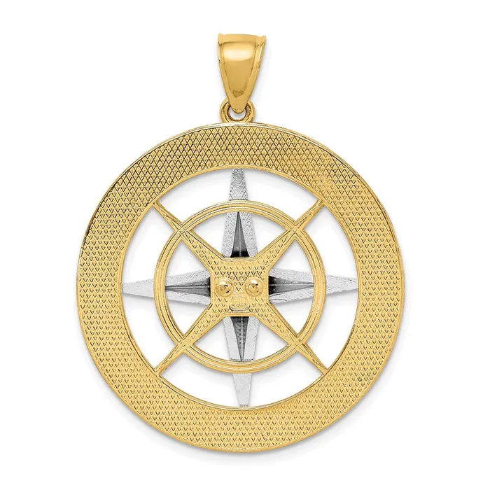 14k Twotone 333 mm Nautical Compass White Needle Charm 939 grams Qgold Rings 14k Twotone 333 mm Nautical Compass White Needle Charm 939 grams Qgold Rings