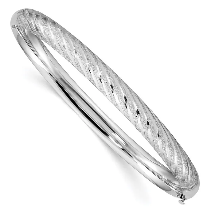 14k White Gold 62 mm Textured Diamondcut Twisted Hinged Bangle 695 grams Qgold Rings