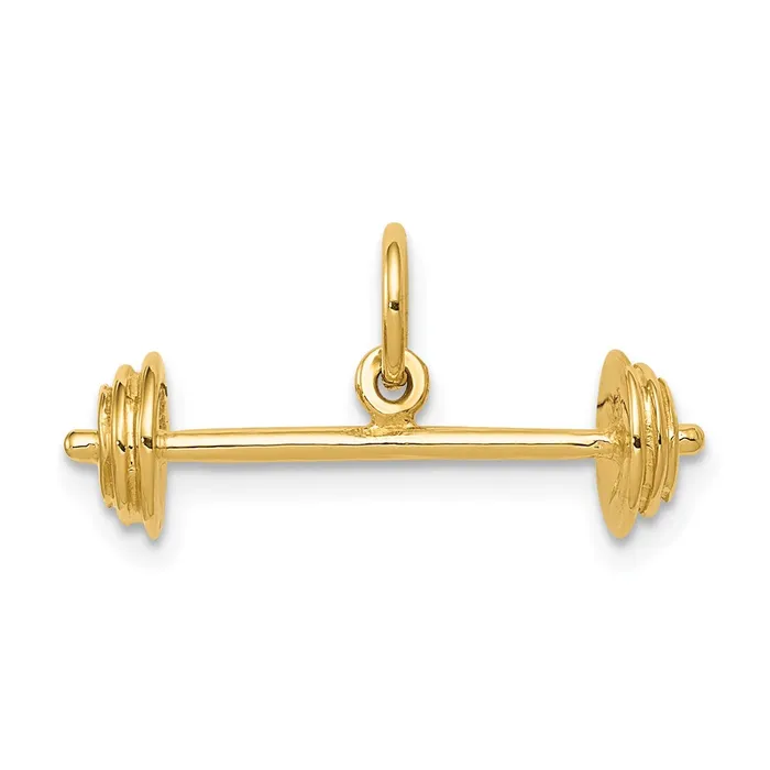 14k Yellow Gold 22 mm 3D Barbell Charm 162 grams Qgold Charm Necklaces 14k Yellow Gold 22 mm 3D Barbell Charm 162 grams Qgold Charm Necklaces