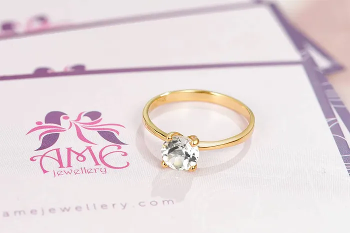 6mm Colorless Topaz 4Prong Ring in 14K Yellow Gold AME Jewellery Rings
