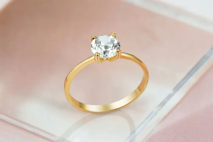 6mm Colorless Topaz 4Prong Ring in 14K Yellow Gold AME Jewellery Rings