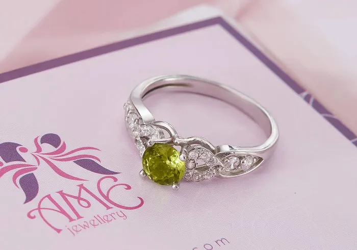 6mm Natural Roundcut Peridot Ring in Sterling Silver AME Jewellery Rings