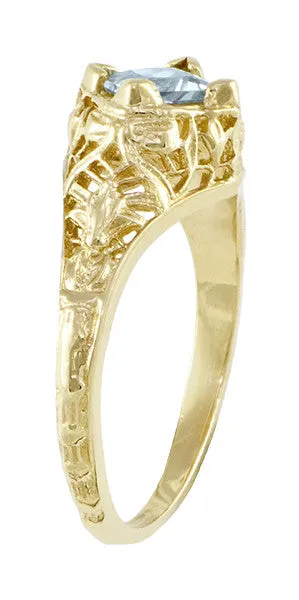 Antique Jewelry Mall Edwardian Floral Filigree Square Aquamarine Engagement Ring in 14K Yellow Gold Rings Antique Jewelry Mall Edwardian Floral Filigree Square Aquamarine Engagement Ring in 14K Yellow Gold Rings