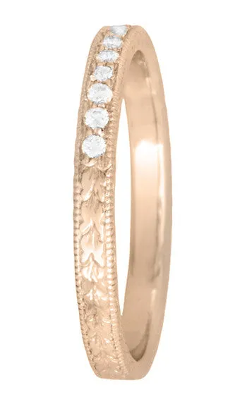 Antique Jewelry Mall Rings Art Deco Vintage Engraved Wheat Diamond Wedding Band in 14K Rose Gold Pink Gold Antique Jewelry Mall Rings Art Deco Vintage Engraved Wheat Diamond Wedding Band in 14K Rose Gold Pink Gold
