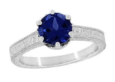Antique Jewelry Mall Rings Platinum Filigree Art Deco Crown Solitaire 15 Carat Blue Sapphire Engagement Ring Engraved Scroll Design Antique Jewelry Mall Rings Platinum Filigree Art Deco Crown Solitaire 15 Carat Blue Sapphire Engagement Ring Engraved Scroll Design