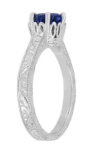 Antique Jewelry Mall Rings Platinum Filigree Art Deco Crown Solitaire 15 Carat Blue Sapphire Engagement Ring Engraved Scroll Design Antique Jewelry Mall Rings Platinum Filigree Art Deco Crown Solitaire 15 Carat Blue Sapphire Engagement Ring Engraved Scroll Design