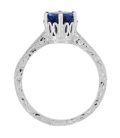 Antique Jewelry Mall Rings Platinum Filigree Art Deco Crown Solitaire 15 Carat Blue Sapphire Engagement Ring Engraved Scroll Design Antique Jewelry Mall Rings Platinum Filigree Art Deco Crown Solitaire 15 Carat Blue Sapphire Engagement Ring Engraved Scroll Design