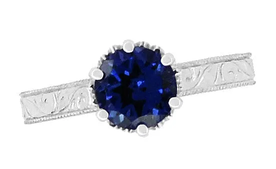 Antique Jewelry Mall Rings Platinum Filigree Art Deco Crown Solitaire 15 Carat Blue Sapphire Engagement Ring Engraved Scroll Design Antique Jewelry Mall Rings Platinum Filigree Art Deco Crown Solitaire 15 Carat Blue Sapphire Engagement Ring Engraved Scroll Design