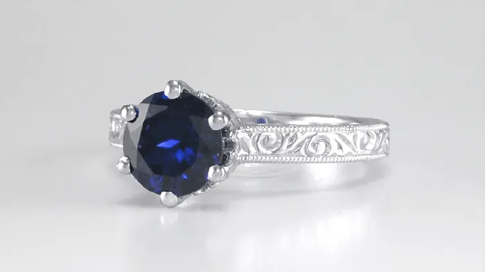 Antique Jewelry Mall Rings Platinum Filigree Art Deco Crown Solitaire 15 Carat Blue Sapphire Engagement Ring Engraved Scroll Design Antique Jewelry Mall Rings Platinum Filigree Art Deco Crown Solitaire 15 Carat Blue Sapphire Engagement Ring Engraved Scroll Design