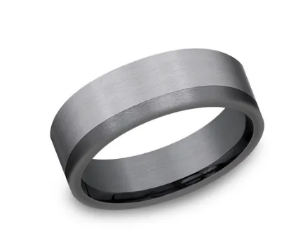 Benchmark Rings 7mm TwoTone Dark Tantalum Comfort Fit Wedding Band w Satin Finish