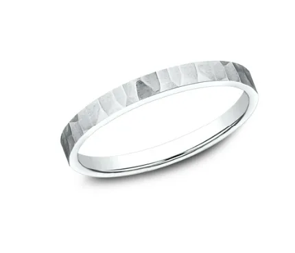 Benchmark Rings Benchmark 2mm 14k Gold Wedding Band with a Satin Hammered Finish