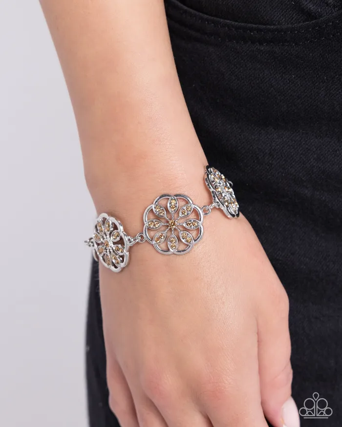 Blooming Bling Brown Rhinestone Silver Floral Bracelet Paparazzi Paparazzi Accessories Bracelets