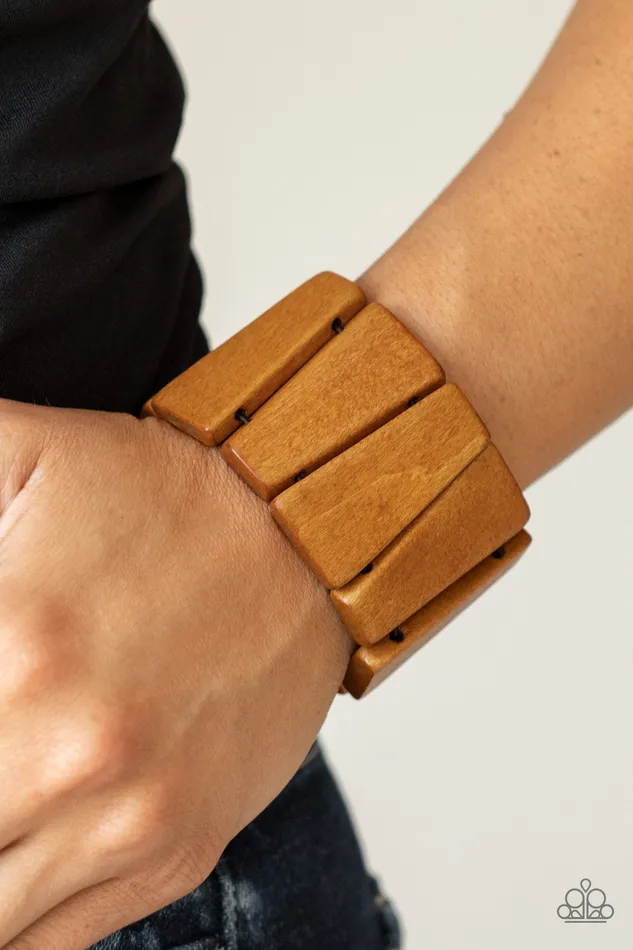 Bracelets Barbados Backdrop Brown Wooden Wedge Stretchy Bracelet Paparazzi Paparazzi Accessories