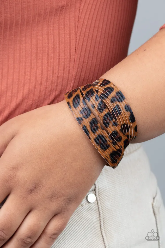 Bracelets Paparazzi Accessories Hey GRRirl Paparazzi Brown and Black Cheetah Print Leather Wrap Bracelet
