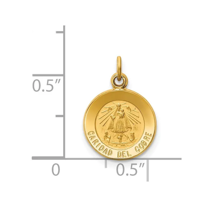 Charm Necklaces Qgold 14k Yellow Gold 1165 mm Caridad Del Cobre Medal Charm 077 grams
