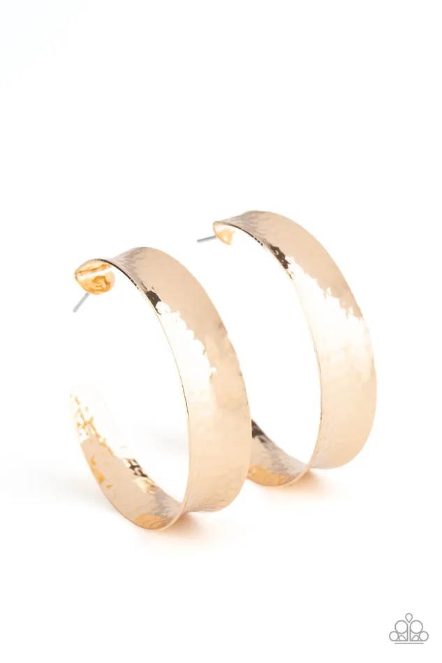 Earrings Fearlessly Flared Gold Hammered Hoop Earrings Paparazzi Paparazzi Accessories Earrings Fearlessly Flared Gold Hammered Hoop Earrings Paparazzi Paparazzi Accessories