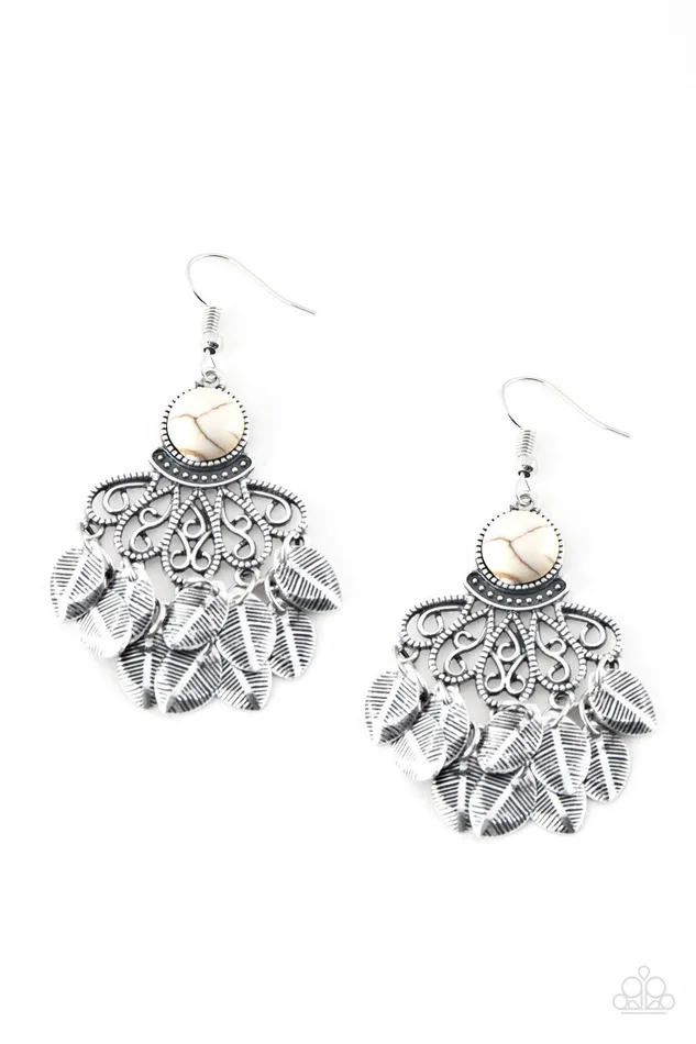Earrings Paparazzi Accessories A Bit on the Wildside Paparazzi White Cracked Stone Silver Leaf Earrings Earrings Paparazzi Accessories A Bit on the Wildside Paparazzi White Cracked Stone Silver Leaf Earrings