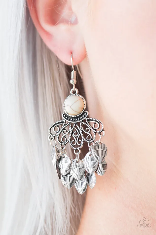Earrings Paparazzi Accessories A Bit on the Wildside Paparazzi White Cracked Stone Silver Leaf Earrings Earrings Paparazzi Accessories A Bit on the Wildside Paparazzi White Cracked Stone Silver Leaf Earrings
