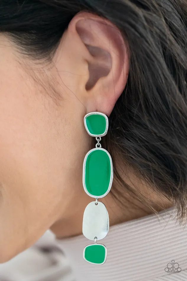 Earrings Paparazzi Accessories All Out Allure Green Mint Painted Silver Frame Post Earrings Paparazzi
