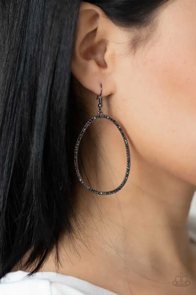 Earrings Paparazzi Accessories OVALruled Black Hematite Rhinestone Gunmetal Oval Earrings Paparazzi