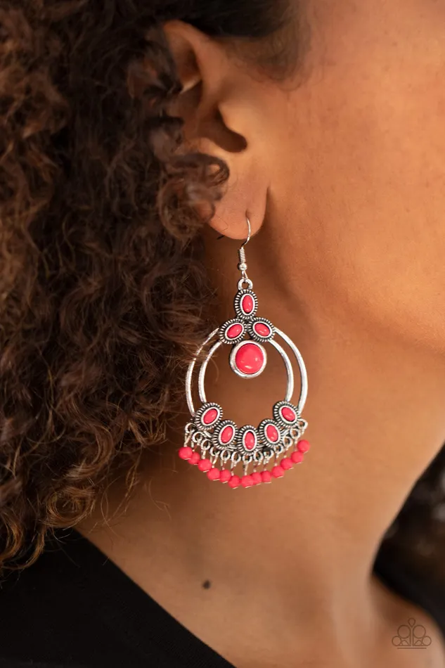 Earrings Paparazzi Accessories Palm Breeze Pink Peacock Silver Circle Earrings Paparazzi