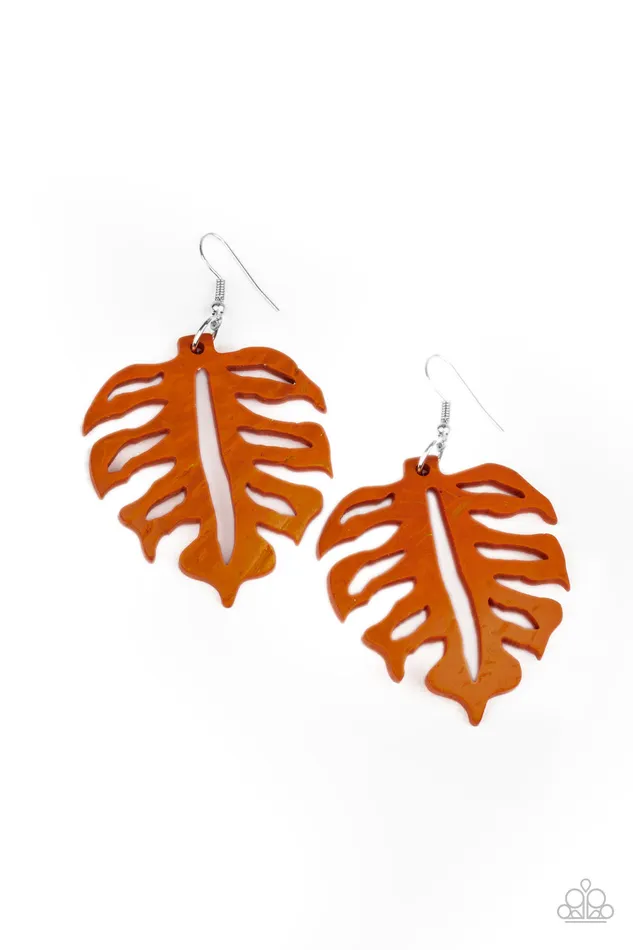 Earrings Paparazzi Accessories Shake Your PALMS PALMS Orange Wood Leaf Earrings Paparazzi Earrings Paparazzi Accessories Shake Your PALMS PALMS Orange Wood Leaf Earrings Paparazzi