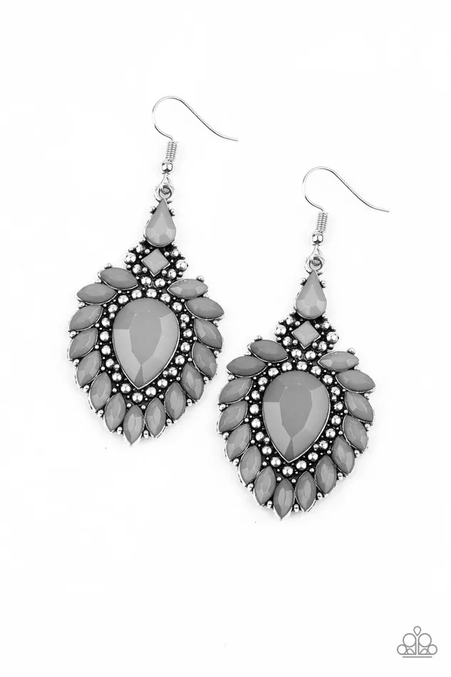 Earrings Paparazzi Accessories The LIONESS Den Silver Frame Gray Teardrop Bead Earrings Earrings Paparazzi Accessories The LIONESS Den Silver Frame Gray Teardrop Bead Earrings