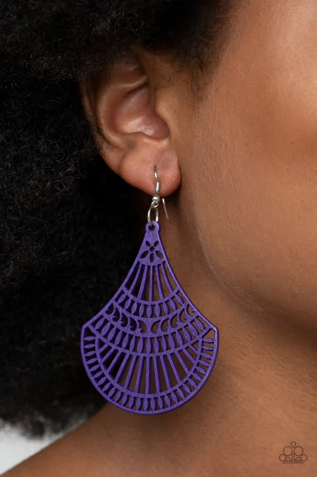 Earrings Paparazzi Accessories Tropical Tempest Purple Stencil Wooden Earrings Paparazzi