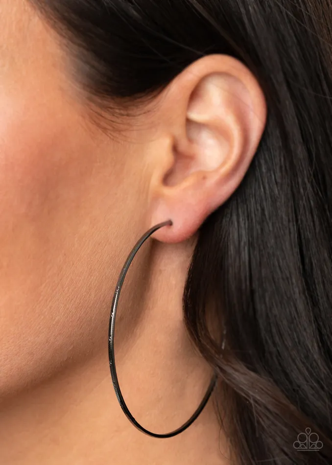 Earrings Paparazzi Accessories Very Curvaceous Black Gun Metal Wire Hoop Earrings Paparazzi