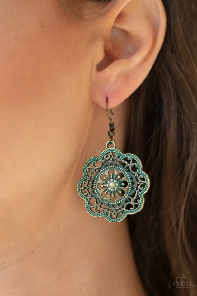 Earrings Paparazzi Accessories Western Mandalas Brass Floral Earrings Paparazzi