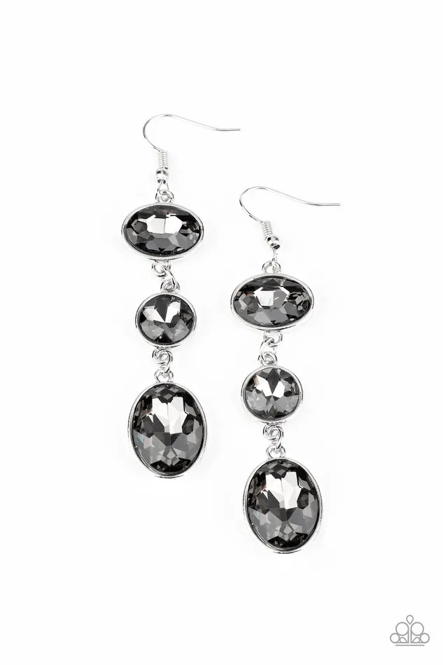 Earrings The GLOW Must Go On Silver Smokey Rhinestone Dangle Earrings Paparazzi Accessories Earrings The GLOW Must Go On Silver Smokey Rhinestone Dangle Earrings Paparazzi Accessories