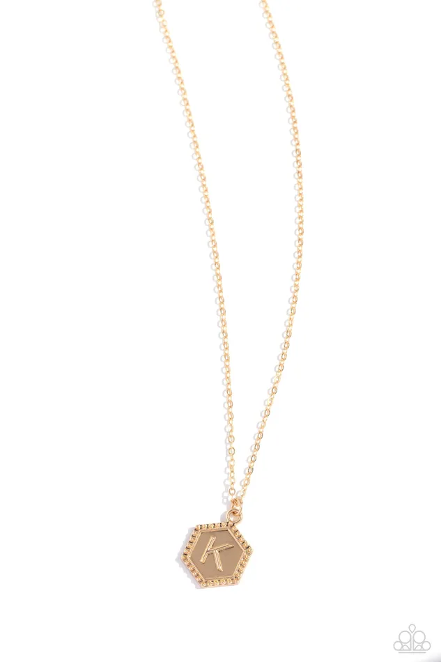 Emblematic Elegance Gold K Hexagon Letter Initial Alphabet Short Necklace Paparazzi Paparazzi Accessories Necklaces Emblematic Elegance Gold K Hexagon Letter Initial Alphabet Short Necklace Paparazzi Paparazzi Accessories Necklaces