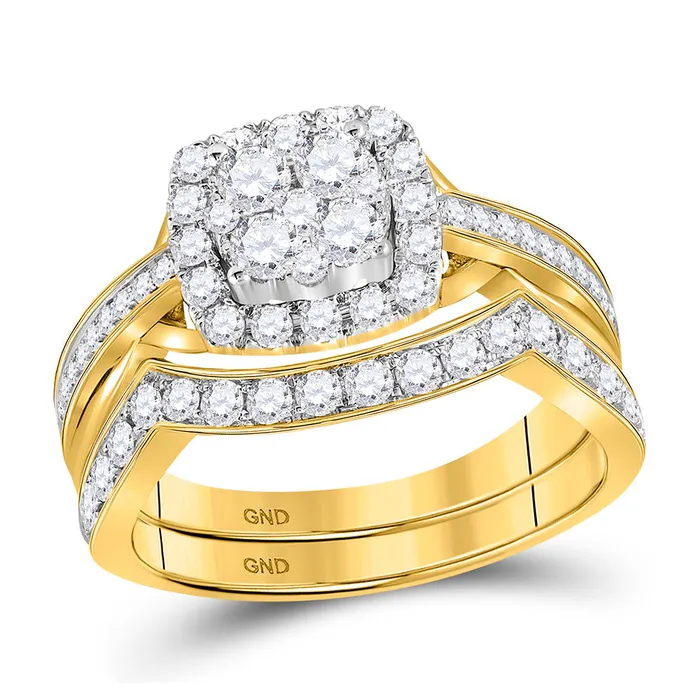 GND Gold Cluster Bridal Wedding Ring Band Set 1 Cttw Round Natural Diamond Womens 507 grams Rings