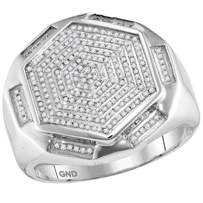 GND Rings 10Kt White Gold 12CtDia MicroPave Mens Ring 681 grams