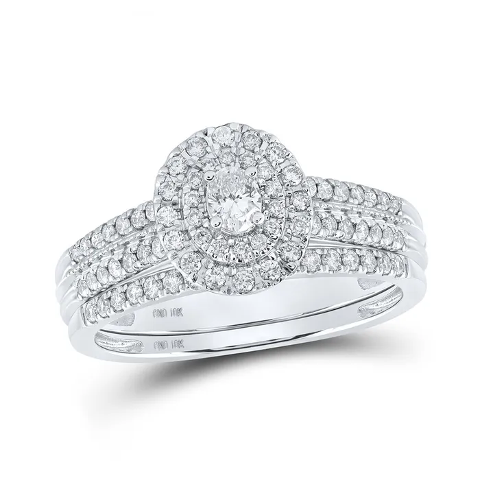 GND Rings Gold Halo Bridal Wedding Ring Band Set 58 Cttw Oval Natural Diamond Womens 377 grams GND Rings Gold Halo Bridal Wedding Ring Band Set 58 Cttw Oval Natural Diamond Womens 377 grams