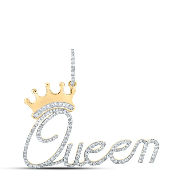 Gold Queen Crown Pendant 34 Cttw Round Natural Diamond Womens 445 grams GND Necklaces