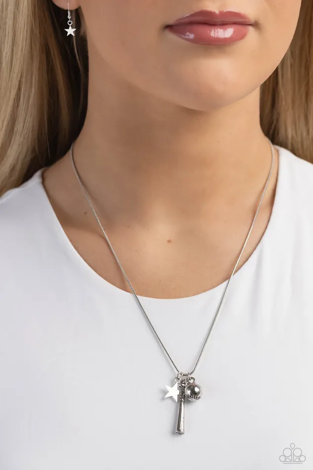 Hey Batter Batter Silver Baseball Charm Silver Necklace Paparazzi Paparazzi Accessories Necklaces
