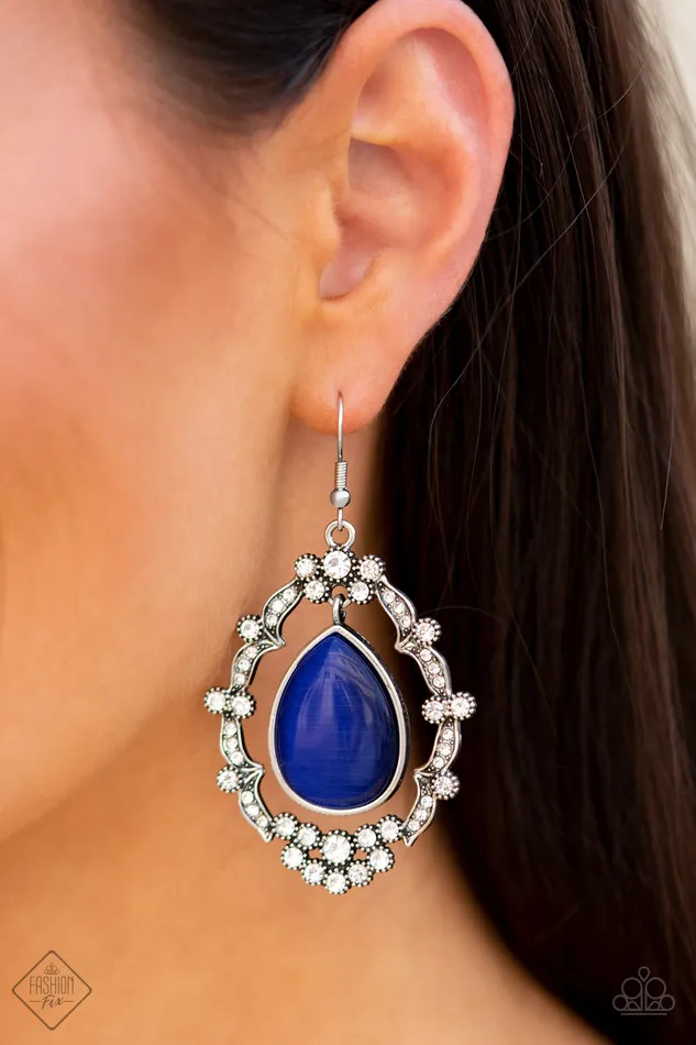 Icy Eden Blue Cats Eye Silver Frame Earrings Fashion Fix Exclusive November 2020 Paparazzi Paparazzi Accessories Earrings