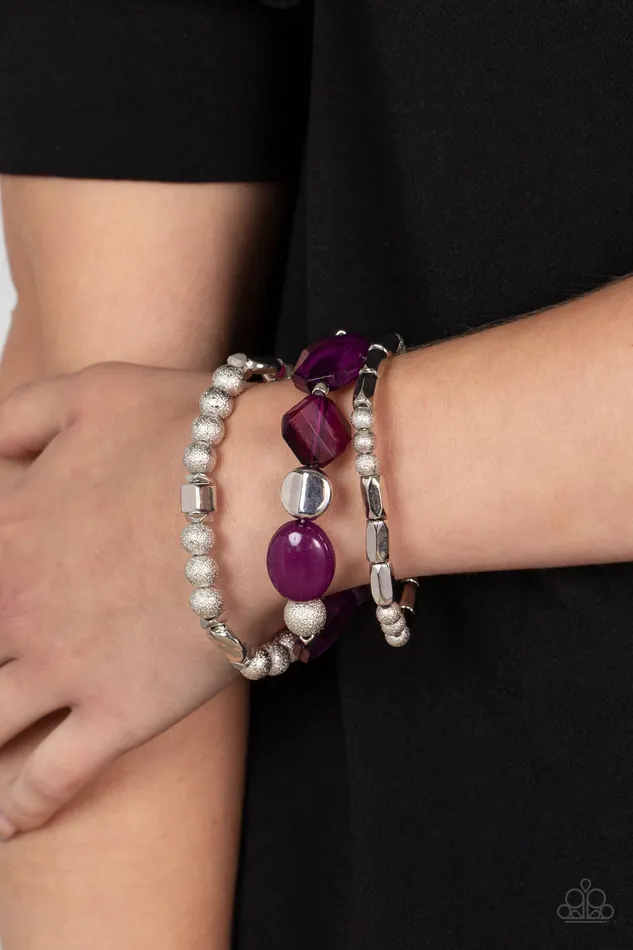 Marina Magic Purple and Silver Bead Stretchy Bracelet Set Paparazzi Paparazzi Accessories Bracelets