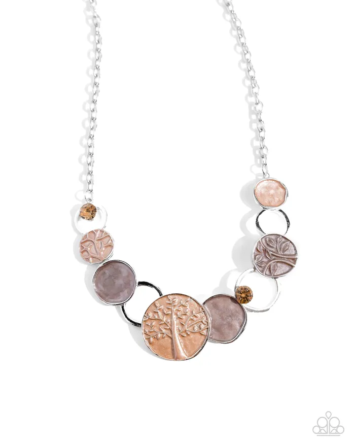 Necklaces Forest Fling Brown Painted Topaz Gem Tree Silver Short Necklace Paparazzi Paparazzi Accessories