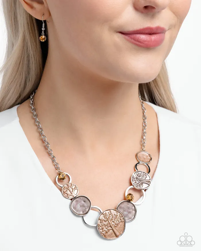 Necklaces Forest Fling Brown Painted Topaz Gem Tree Silver Short Necklace Paparazzi Paparazzi Accessories
