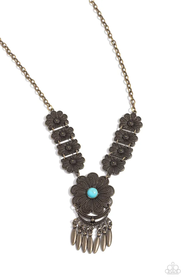 Necklaces Paparazzi Accessories A La ROGUE Brass Floral Plate Turquoise Stone Short Necklace Paparazzi Necklaces Paparazzi Accessories A La ROGUE Brass Floral Plate Turquoise Stone Short Necklace Paparazzi