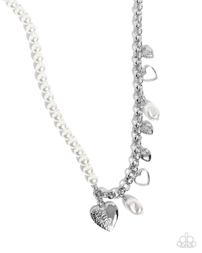 Necklaces Paparazzi Accessories Charming Competitor White Pearl Silver Heart Short Necklace Paparazzi Necklaces Paparazzi Accessories Charming Competitor White Pearl Silver Heart Short Necklace Paparazzi