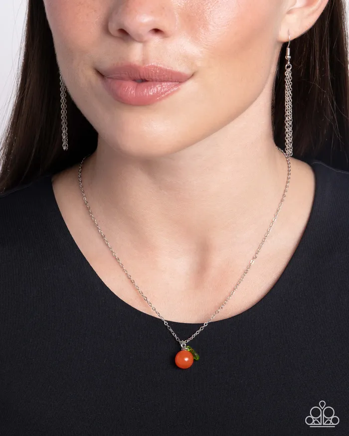 Necklaces Paparazzi Accessories Orange Opulence Orange and Green Charm Silver Short Necklace Paparazzi
