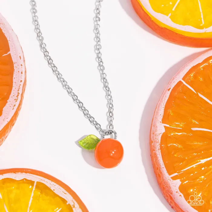 Necklaces Paparazzi Accessories Orange Opulence Orange and Green Charm Silver Short Necklace Paparazzi
