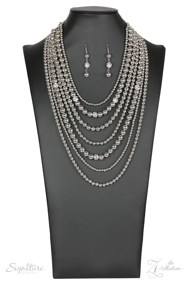 Necklaces Paparazzi Accessories Paparazzi The Tina Zi Collection 2018 Silver Bead and Rhinestone Layered Necklace