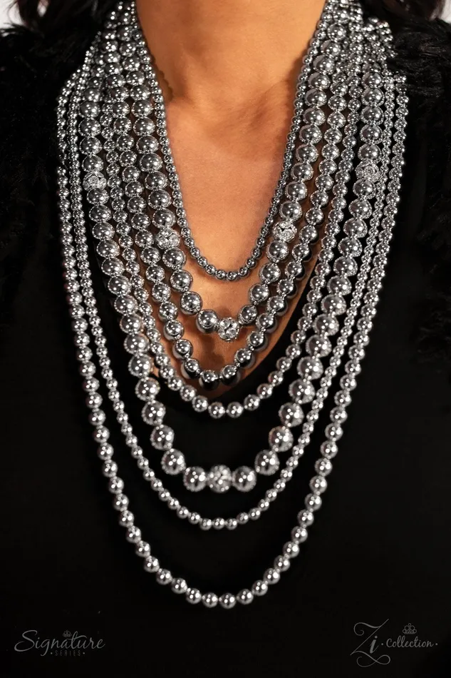 Necklaces Paparazzi Accessories Paparazzi The Tina Zi Collection 2018 Silver Bead and Rhinestone Layered Necklace