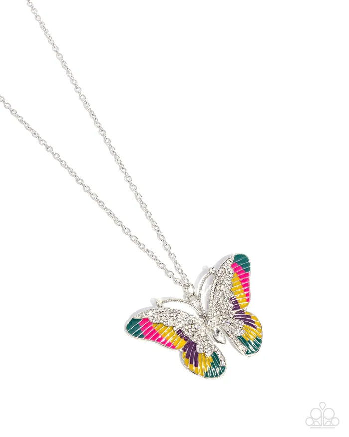 Necklaces Papillon Pizzazz Yellow and Colorful Butterfly Silver Pendant Long Necklace Paparazzi Paparazzi Accessories Necklaces Papillon Pizzazz Yellow and Colorful Butterfly Silver Pendant Long Necklace Paparazzi Paparazzi Accessories